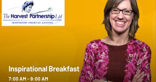 Promotional Image for Premier Radio's Inspirational Breakfast Show with a photo of host Esther Higham